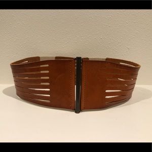 Cognac leather and canvas waist belt